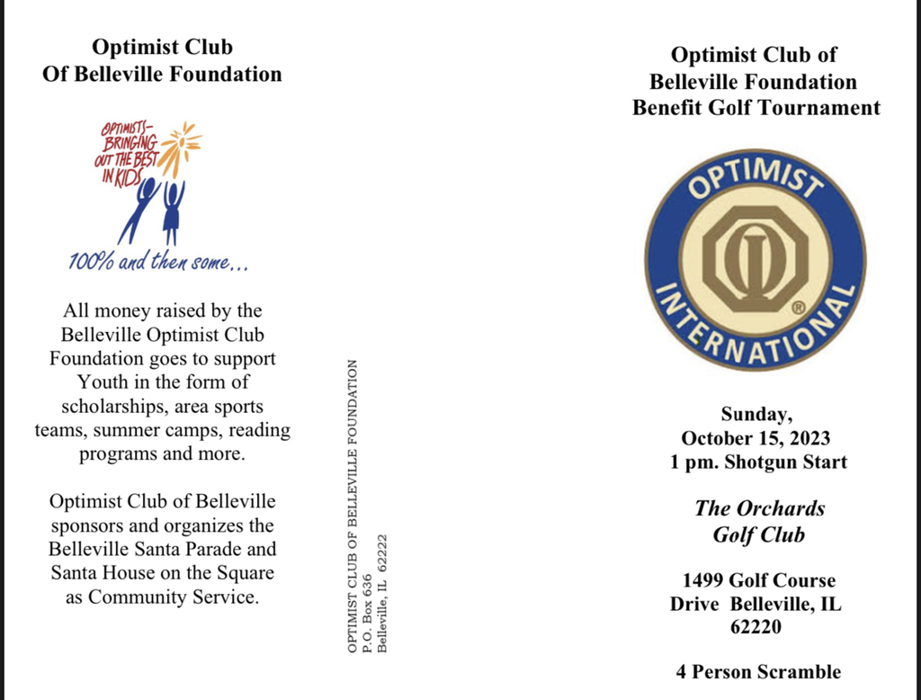 Belleville Optimist Club Foundation Golf Tournament Flyer pg. 2