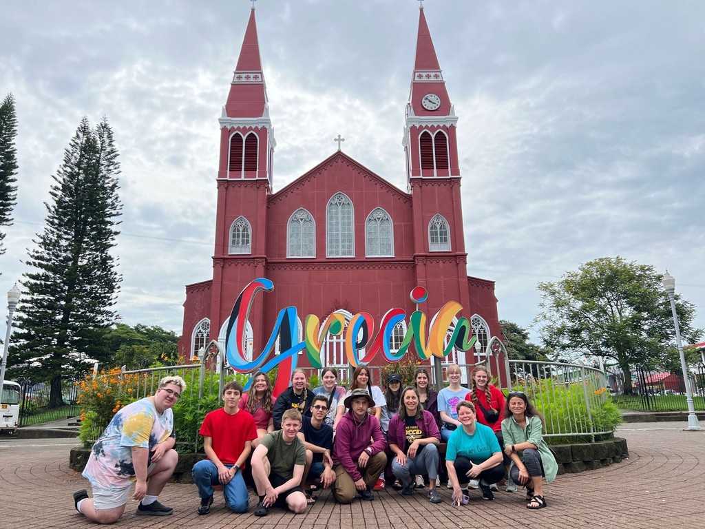 Group photo by a church