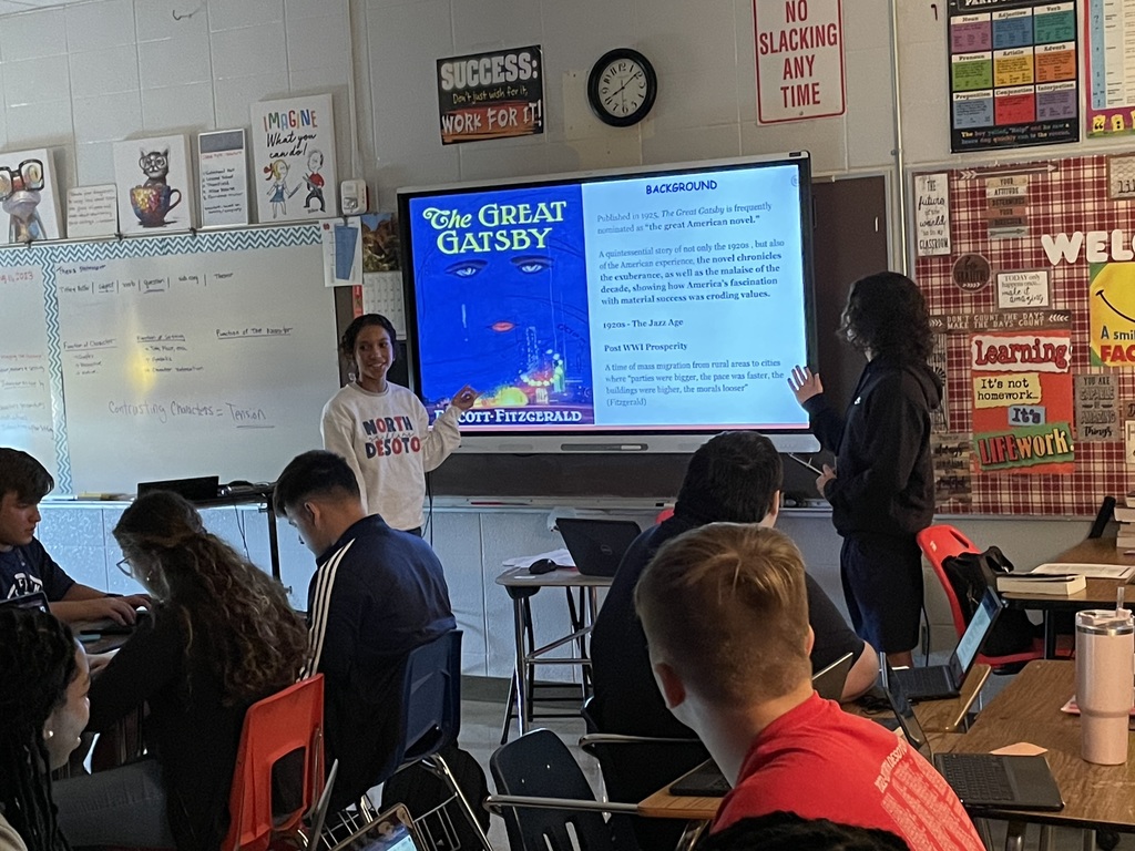 AP English 4 students presenting an analysis of The Great Gatsby.
