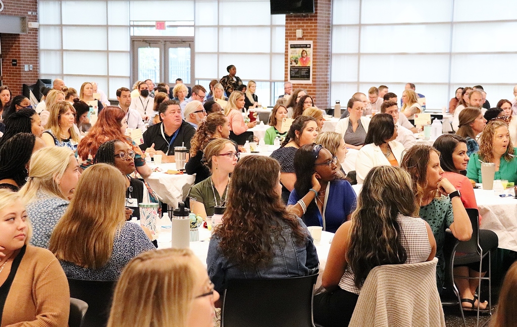 Picture of new teachers on the first day of the new teacher induction program