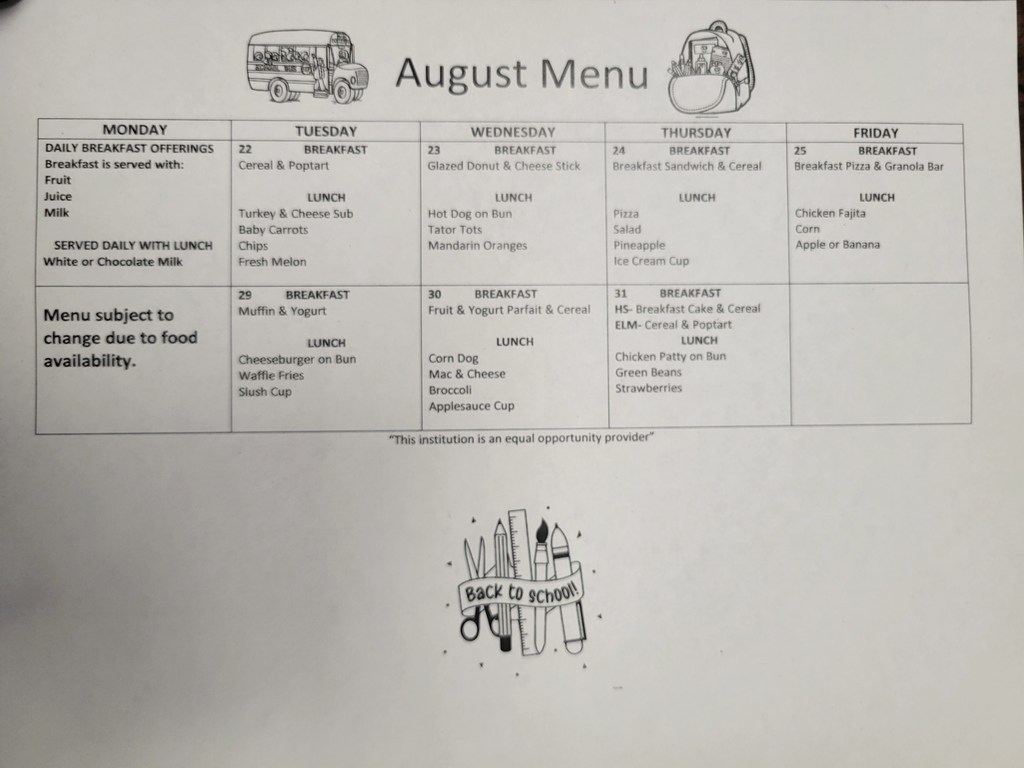 menu for Aug