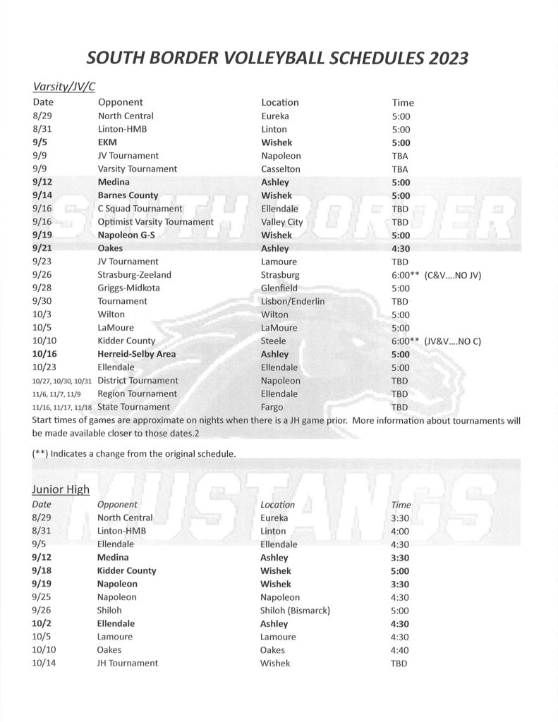 Volleyball Schedule