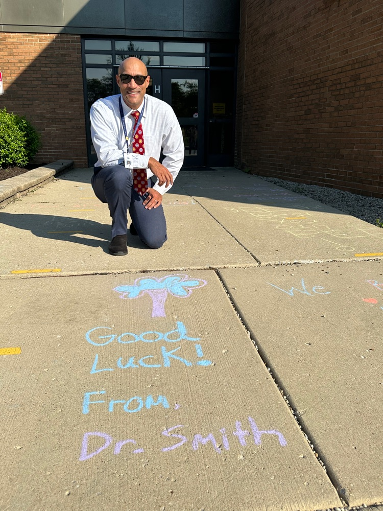 Dr. Smith chalks the walk 