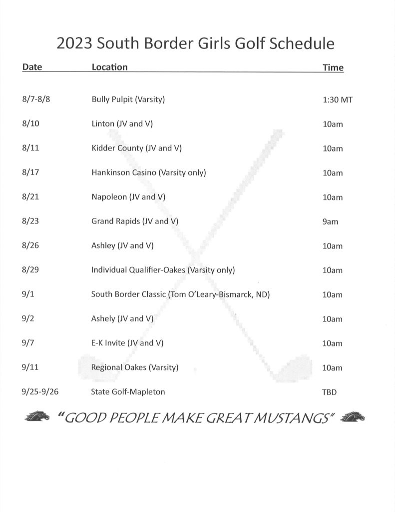 Golf Schedule