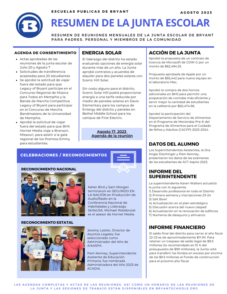 Board Recap August Spanish