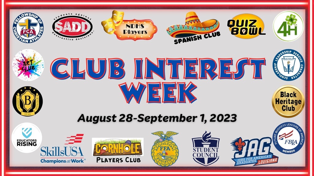 NDHS will host club meetings next week (Aug 28 - Sept 1). Meetings will be during WIN. Students can check the cohort classroom for the schedule. Cocurricular activities may not be tested or graded, but they educate—and benefit—students in ways that classroom activities cannot!
