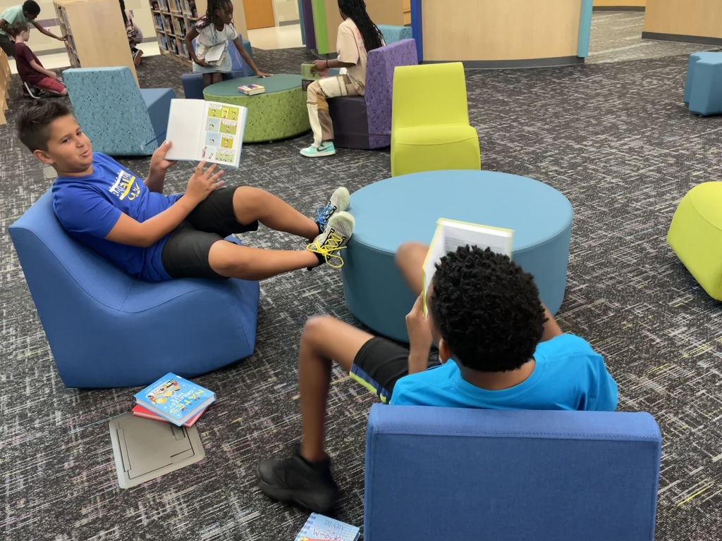 students in library