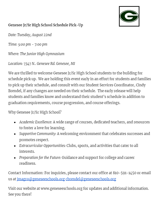 Schedule Pick Up Info