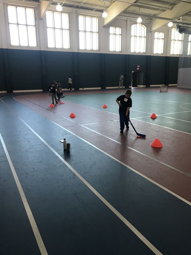 Playing floor hockey 