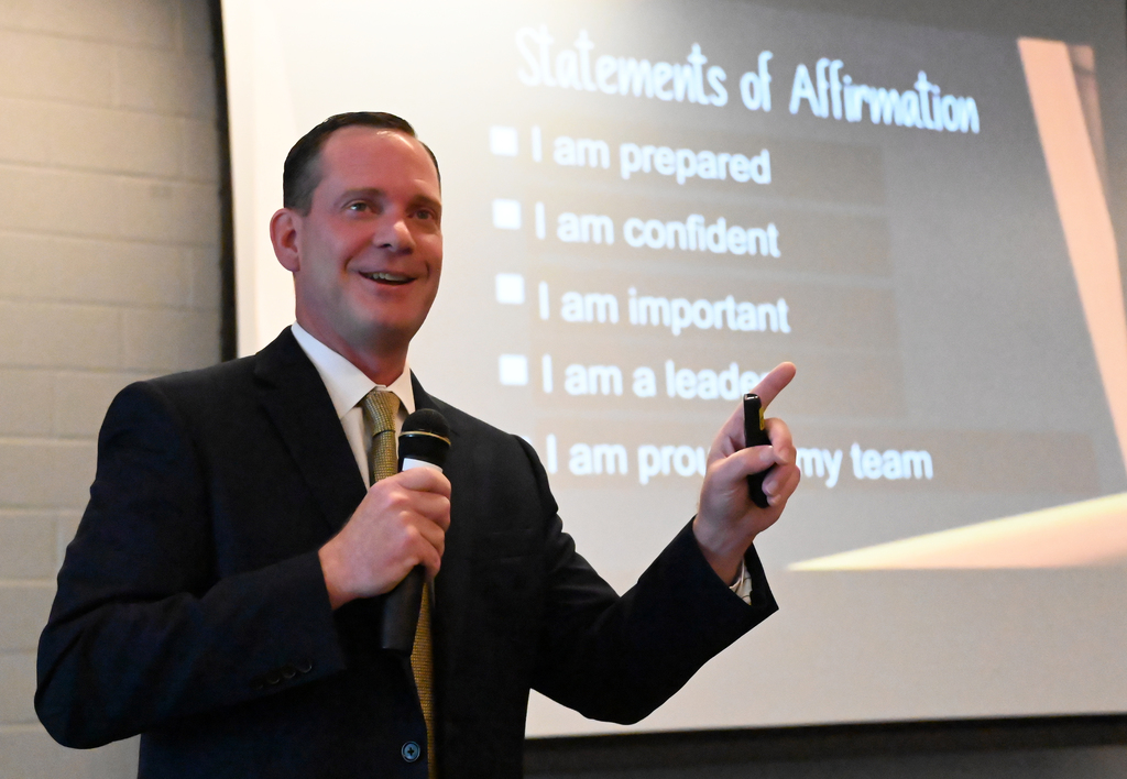 Superintendent of Schools Dr. Micah Stauffer at New Teacher Breakfast