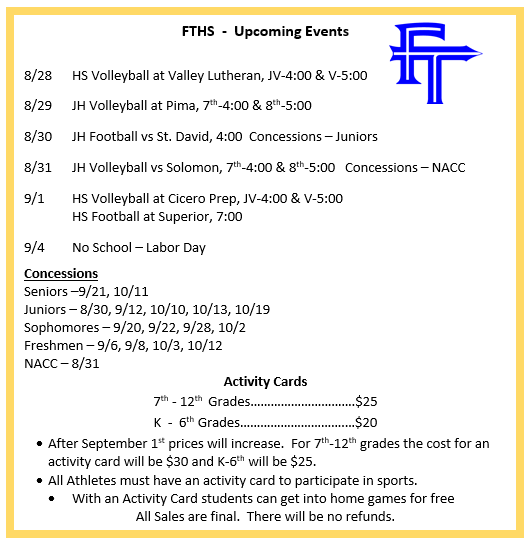 FTHS Events Correction and Senior Pic Info