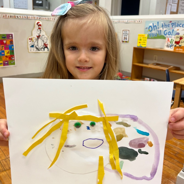 Ms. Brynn’s preschool class making self portraits 