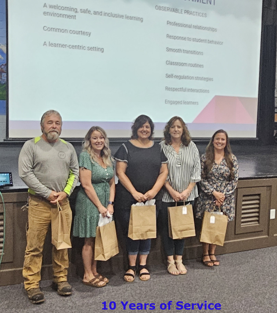 10 years - Gerry Lepine, Katlyn Godin, Karen Keller, Lori Shearer, and Stephanie Glidden.