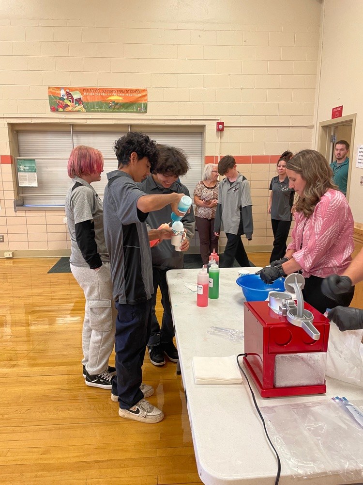 students waiting for snowcones