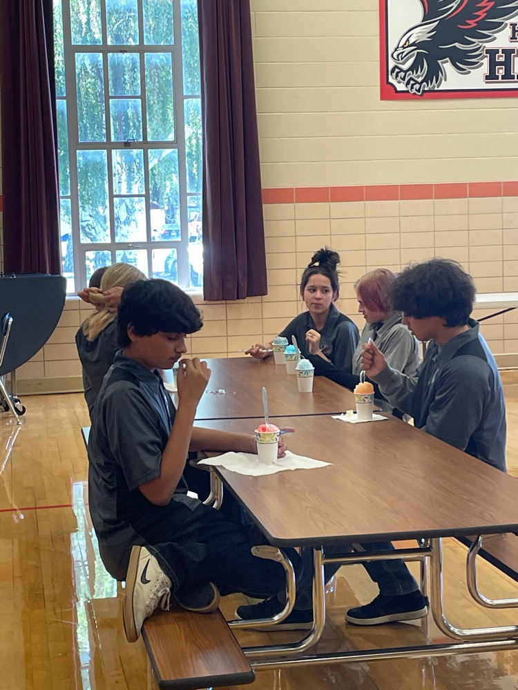 students waiting for snowcones