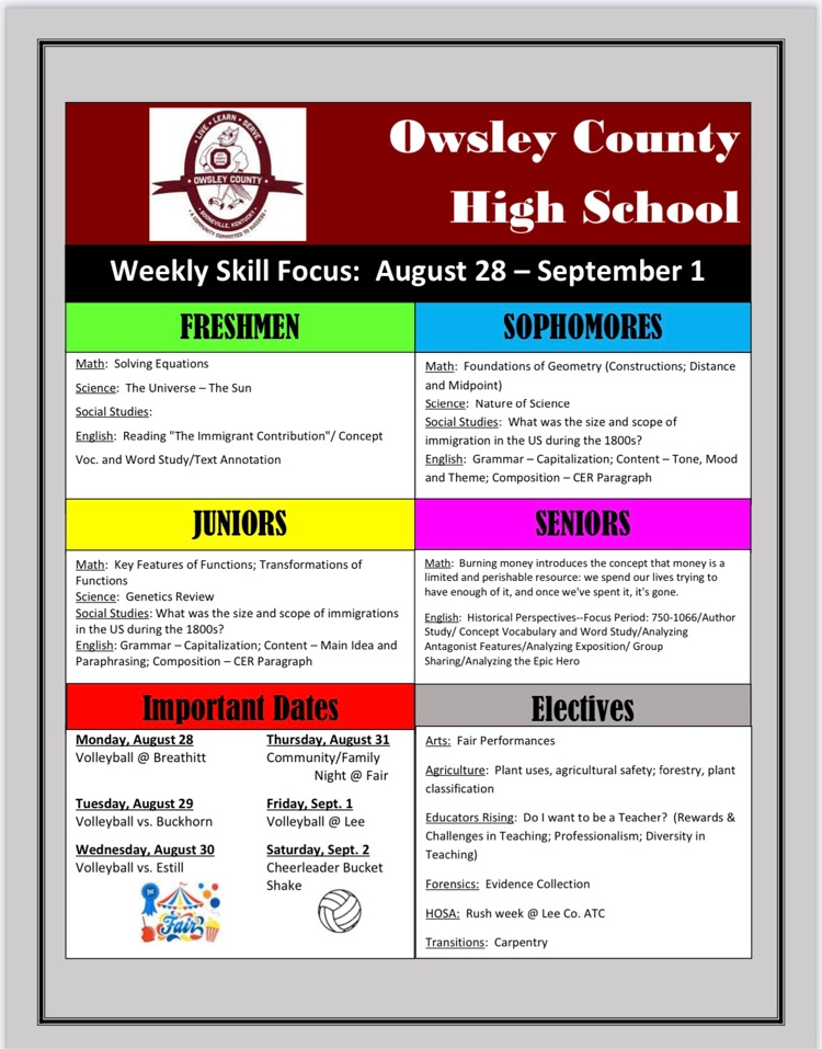 OCHS Weekly Skill Focus