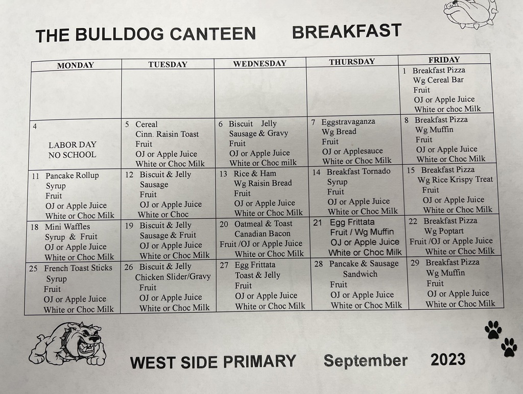 September: Breakfast menu