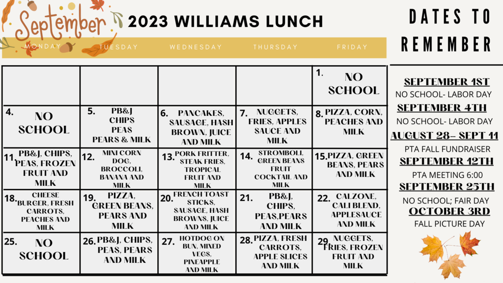 September lunch menu