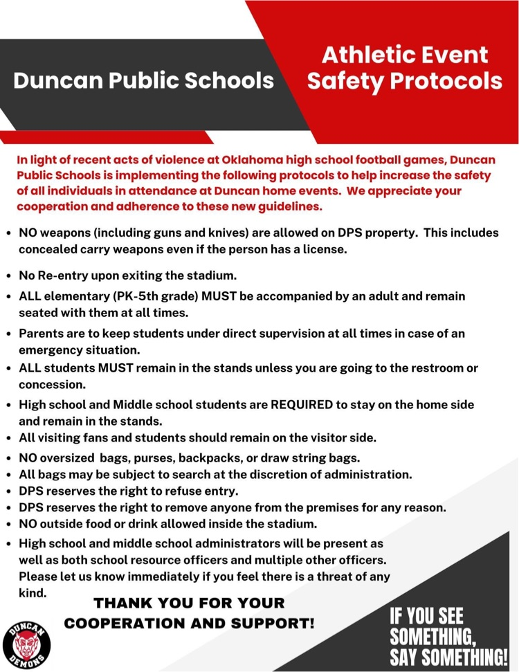 Duncan public schools policy on game days