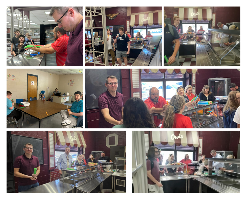 Owsley County School Administrators along with SRO, Claude Hudson, serving popsicles to OCMHS students and teachers before the holiday weekend.