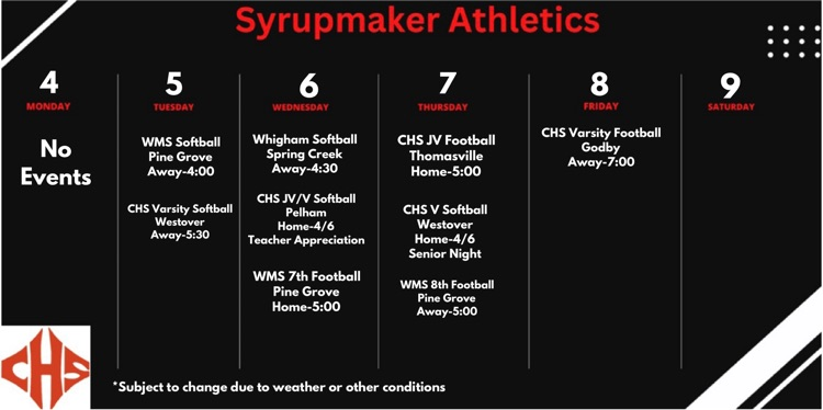 District Athletic Schedule 9/4-9