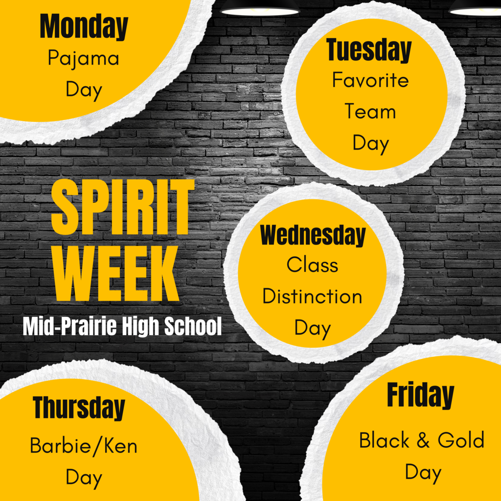 Monday - PJ; Tuesday - team; Wednesday - class distinction; Thursday - Barbie/Ken; Friday - Black gold