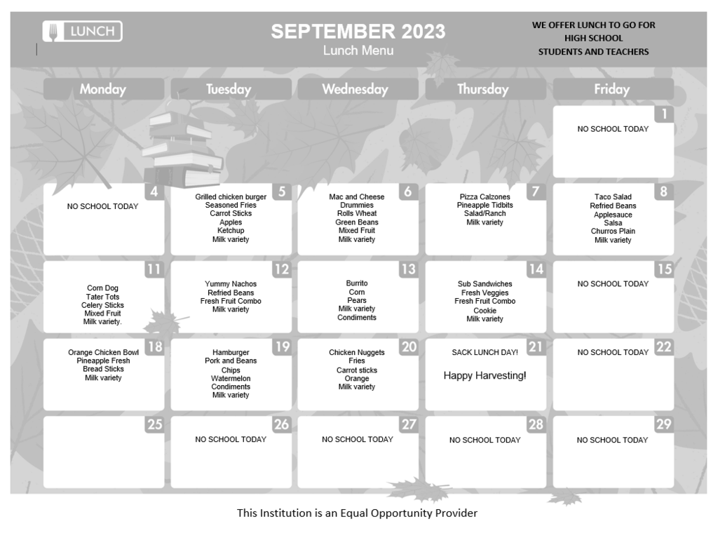 September Lunch Menu