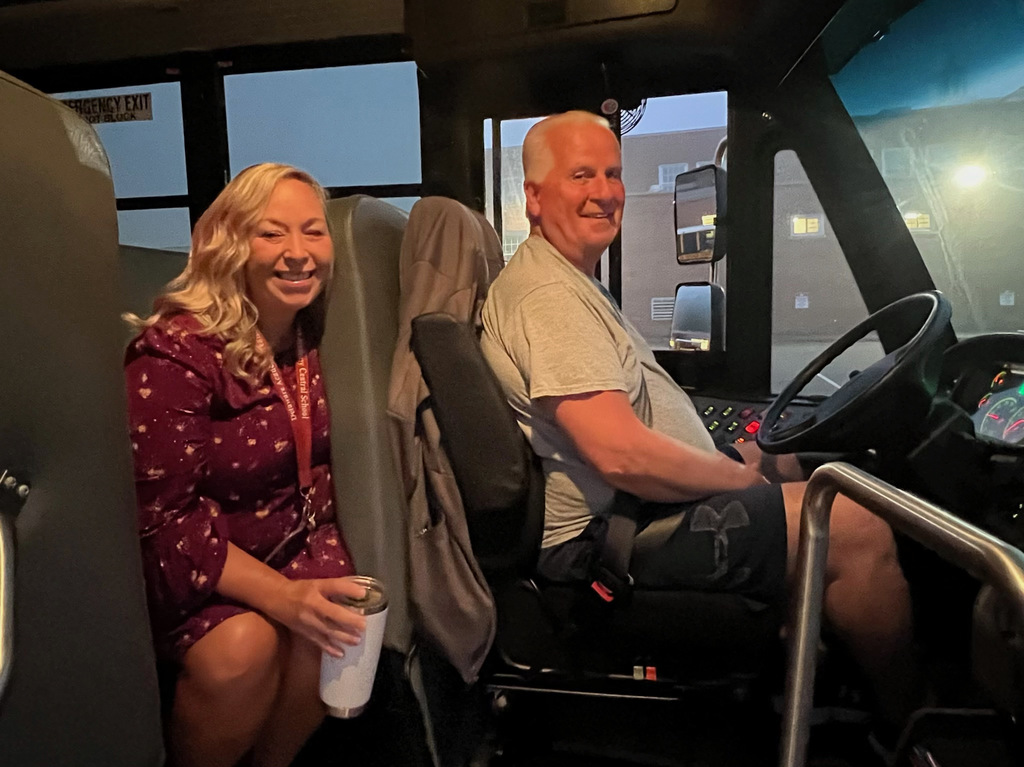Jennifer Rucker and Randy Stanton, driver, on school bus