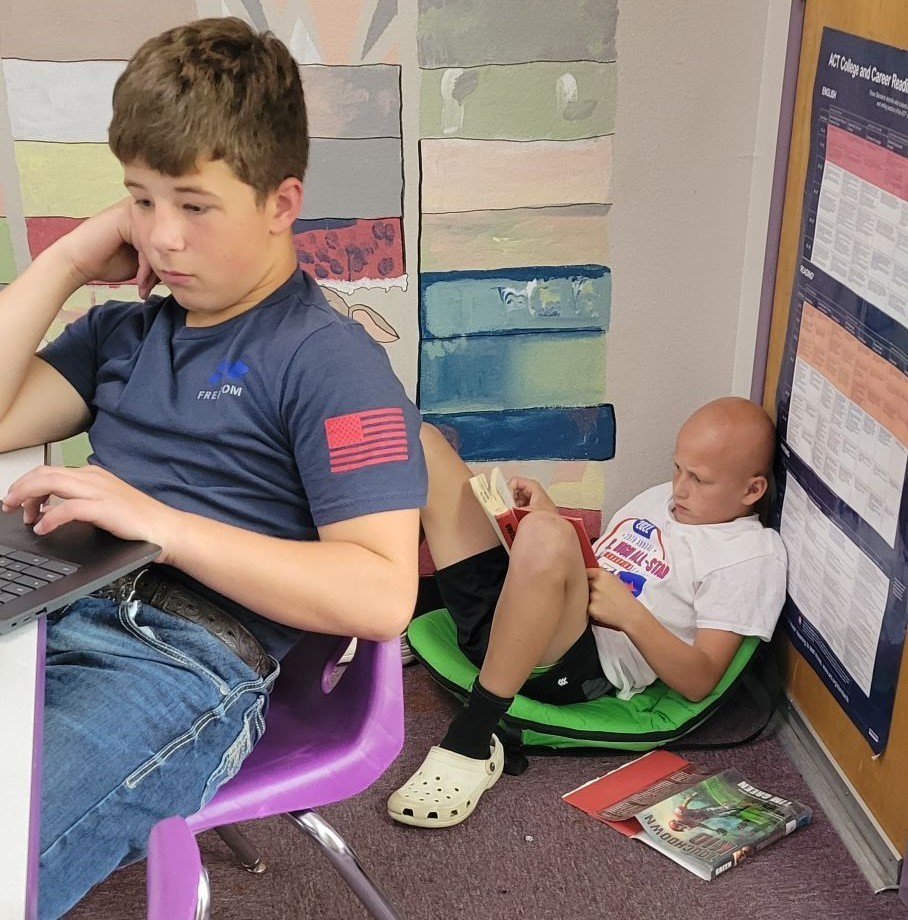 Students reading in floor