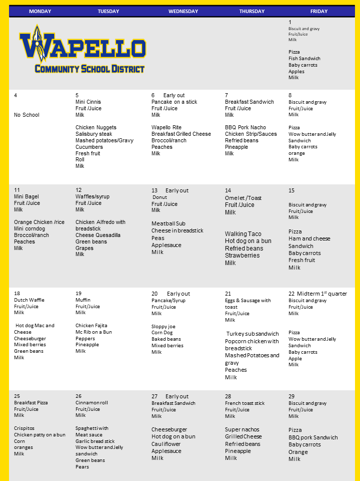 September 2023 Lunch Menu