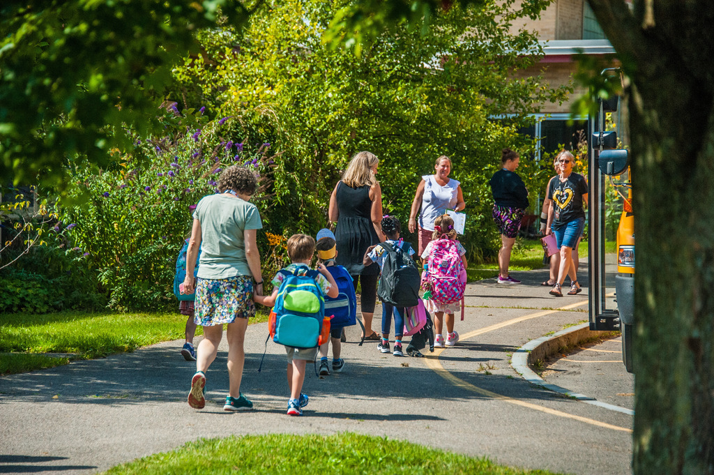 students walking in