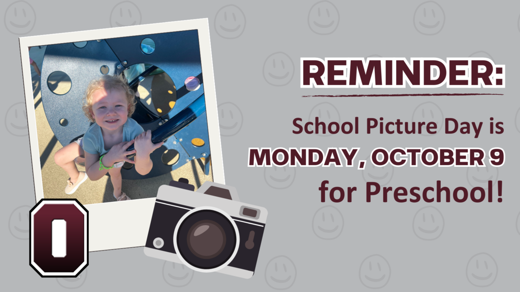 📸✨ Reminder: Monday, October 9, is School Picture Day for all preschool students! ✨📸  Remember to bring your smiles!