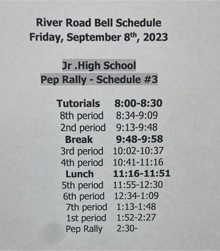 junior high bell schedule for Friday
