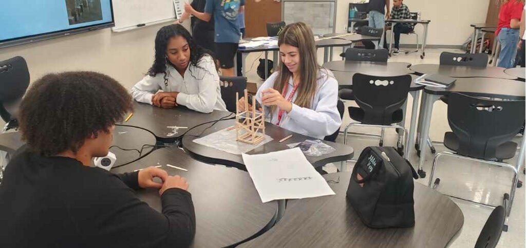 Ms. Stewart's engineering class building models