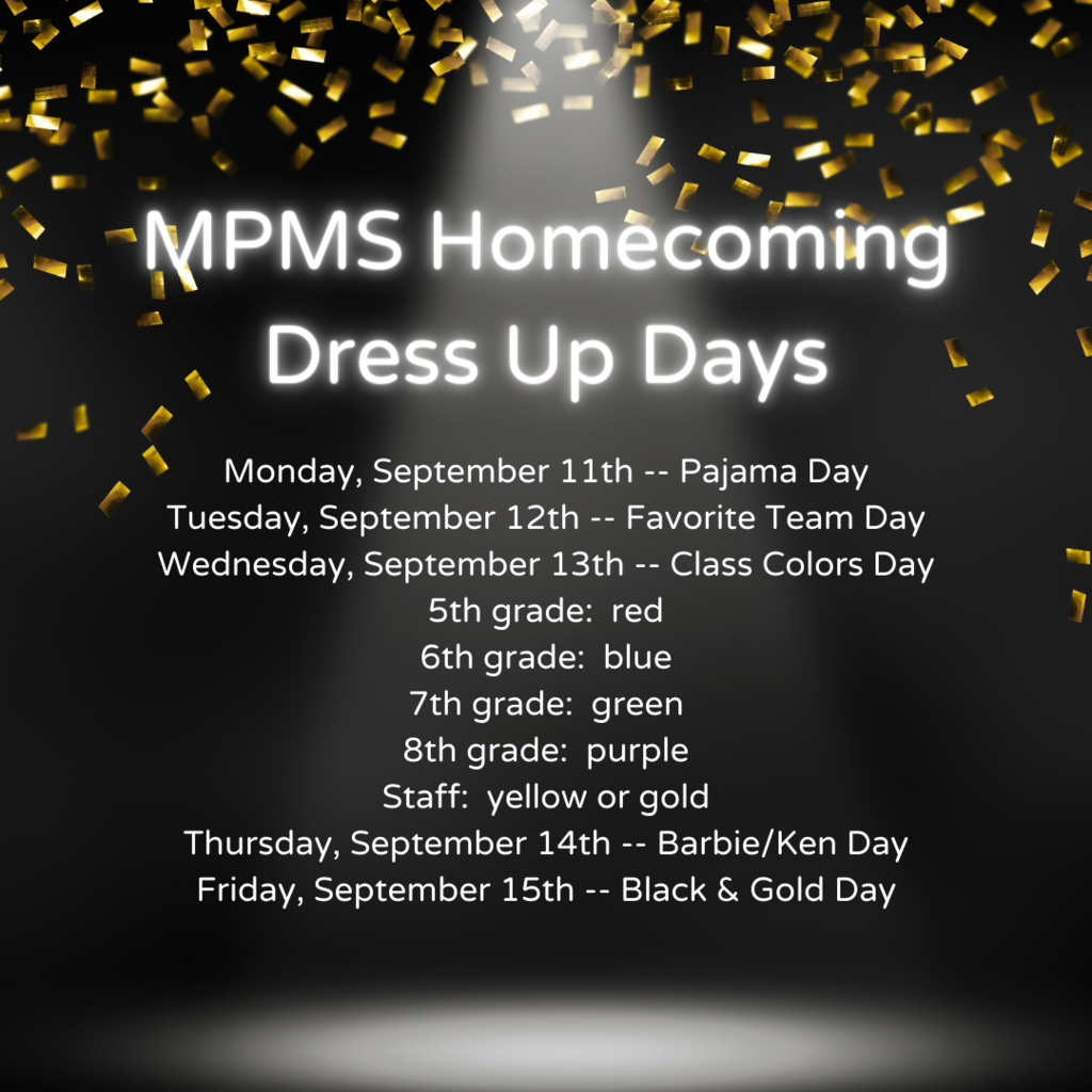 Monday-PJ; Tuesday-Team; Wednesday-Class Colors; Thursday-Barbie/Ken; Friday-Black/Gold