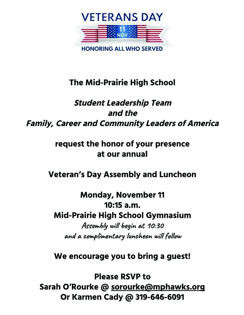Veteran's Day assembly invitation