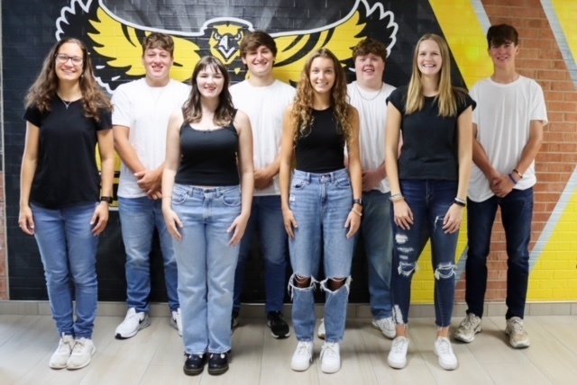 Left to Right: Kali Miller, Parker Ehrenfelt, Avery Slaubaugh, Jack Greiner, Greta Sieren, Carson Pence, Behla Schmidt and Joe Hall