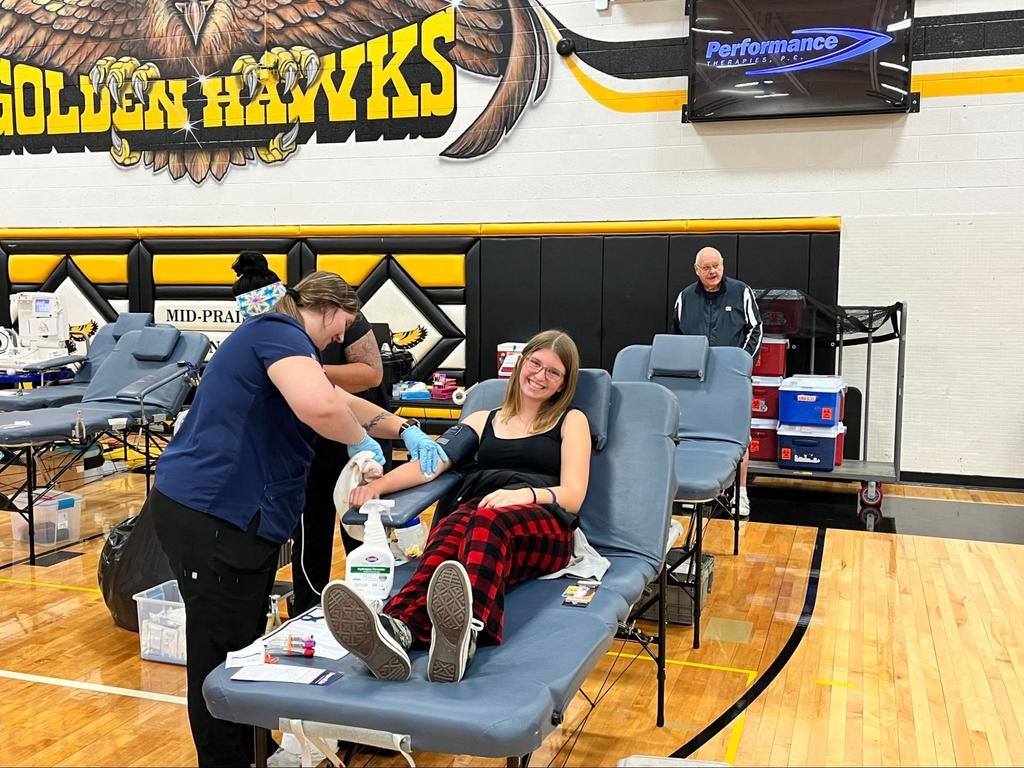 Student donating blood