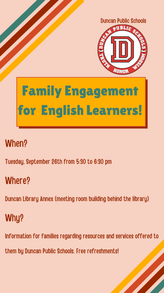 We have a great event for all of our students and families who are English Learners! Make sure you are there! ¡Tenemos un gran evento para algunos de nuestros estudiantes que son estudiantes de inglés! ¡Asegúrate de estar allí!