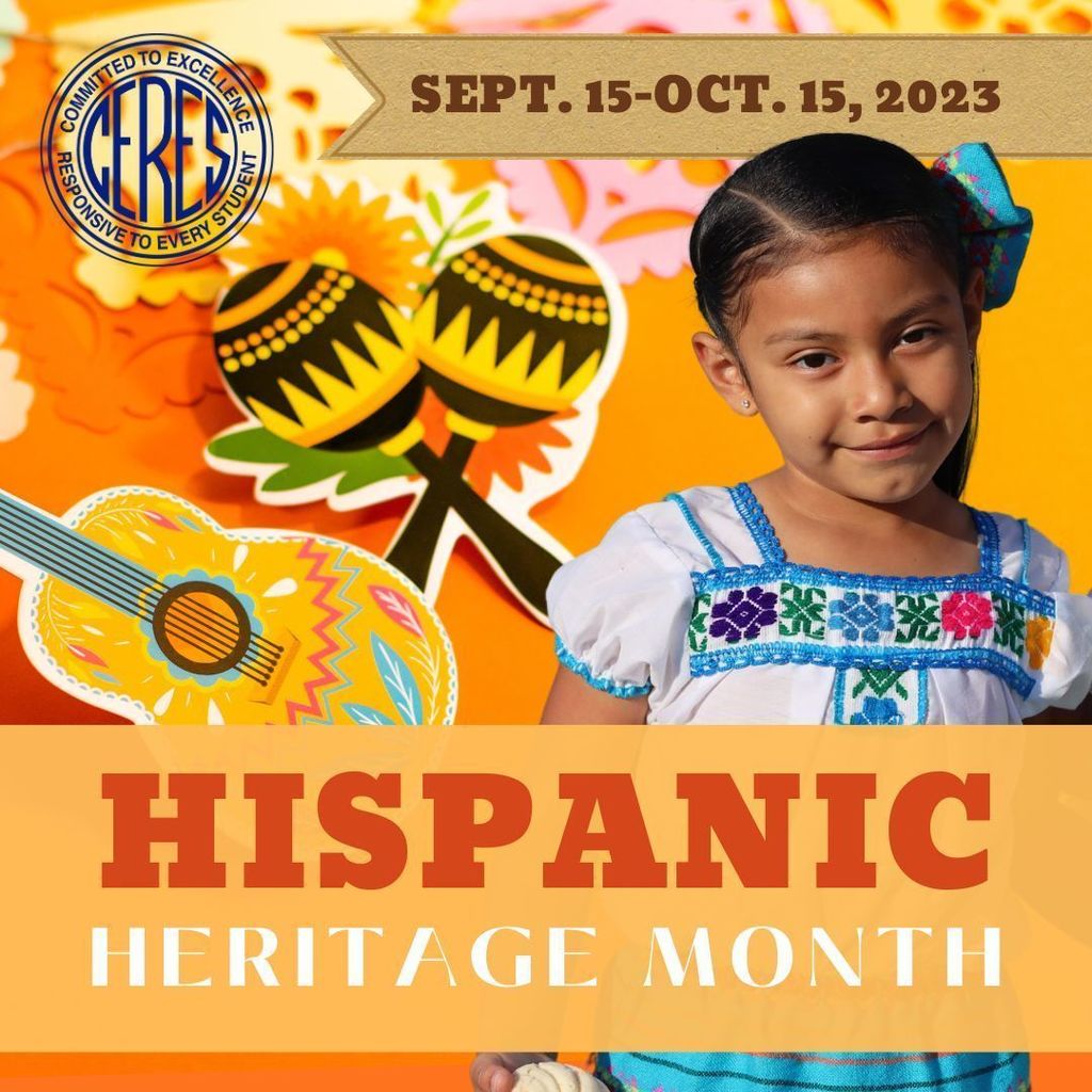 Hispanic Heritage Month Graphic with photo of little girl in traditional dress