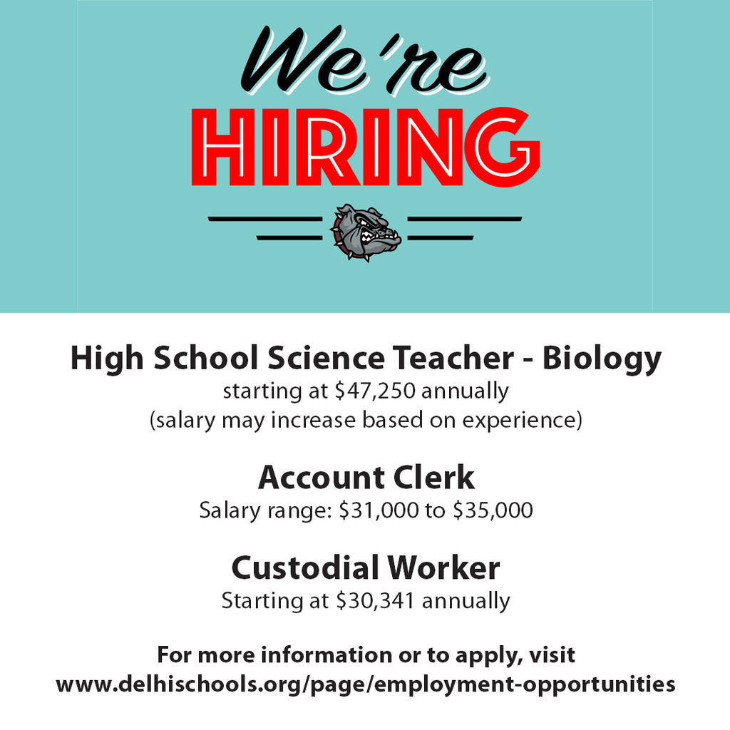 Job opening poster for High school biology teacher, account clerk and custodial worker.