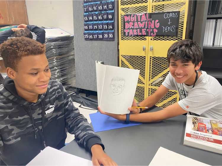 Art 1 students started their contour unit today! Here they are practicing blind continuous contour, continuous contour and contour drawings of their hands 