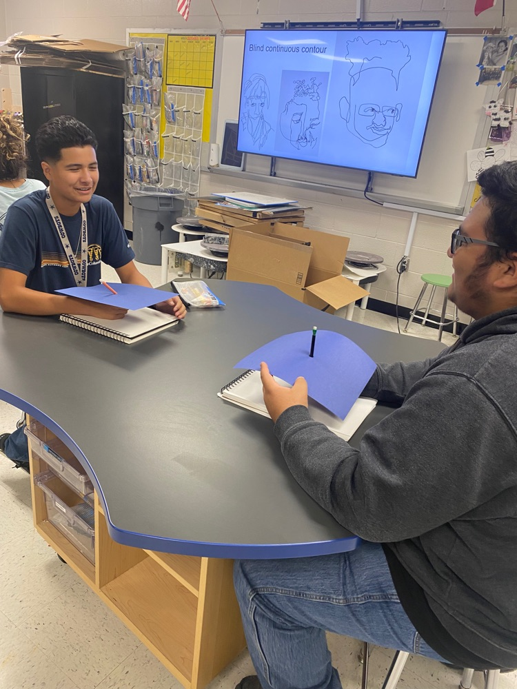 Art 1 students started their contour unit today! Here they are practicing blind continuous contour, continuous contour and contour drawings of their hands 