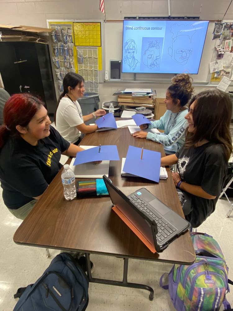 Art 1 students started their contour unit today! Here they are practicing blind continuous contour, continuous contour and contour drawings of their hands 