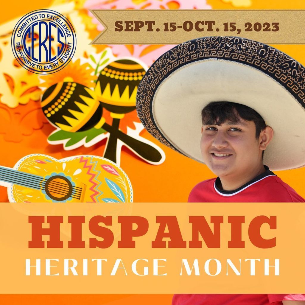 Hispanic Heritage Month Graphic with high school student in sombrero