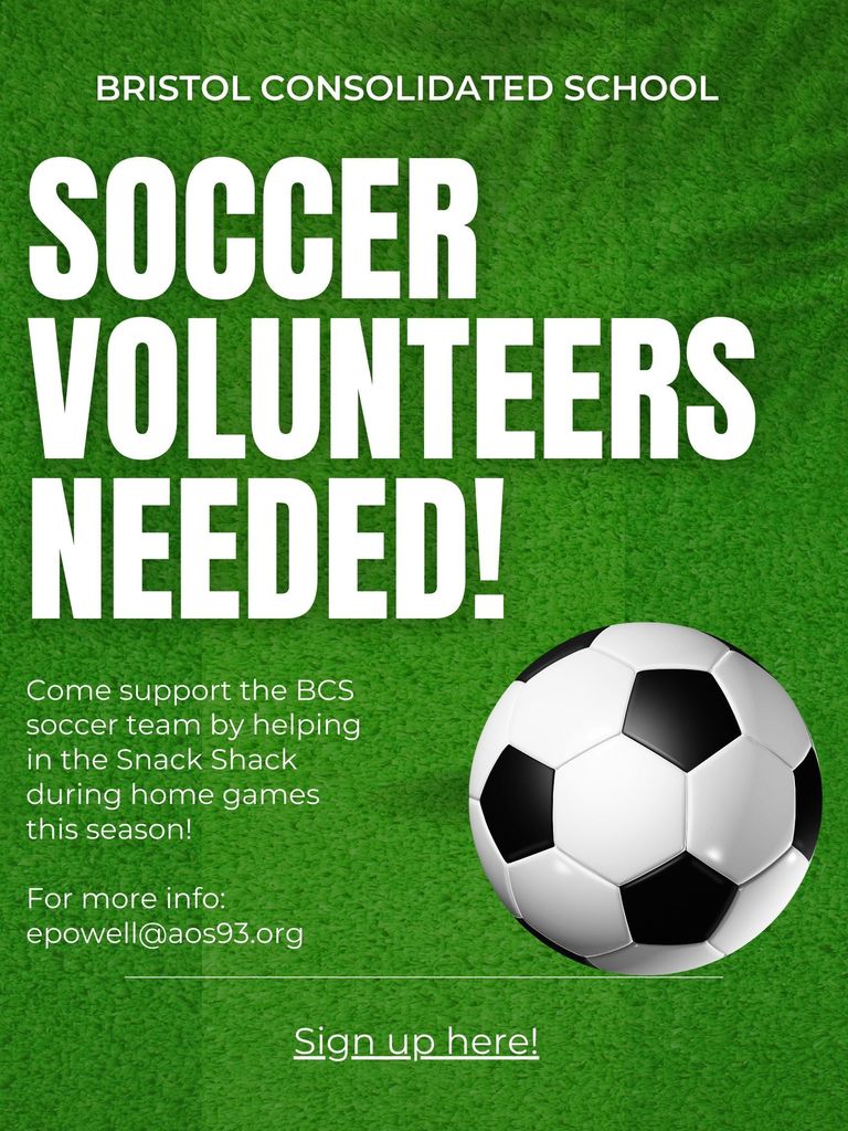 Come help the BCS soccer team by helping in the Snack Shack