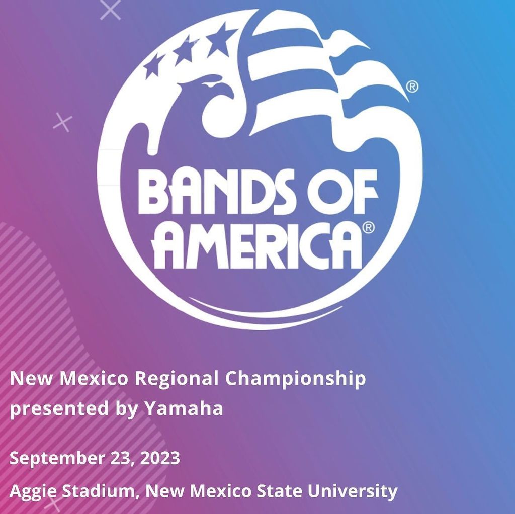 Come out and support our Las Cruces Public Schools marching bands as they compete in the Bands of America New Mexico Regional this Saturday, September 23rd, at NMSU Aggie Memorial Stadium. 10:21am Mayfield 11:33am Las Cruces High School Band 12:21pm Centennial High School Band 12:33pm Royal Knight Regiment - Organ Mountain High School Full schedule, event, and ticket information can be found online at https://marching.musicforall.org/event/newmexico23/ — at NMSU Aggie Memorial Stadium.