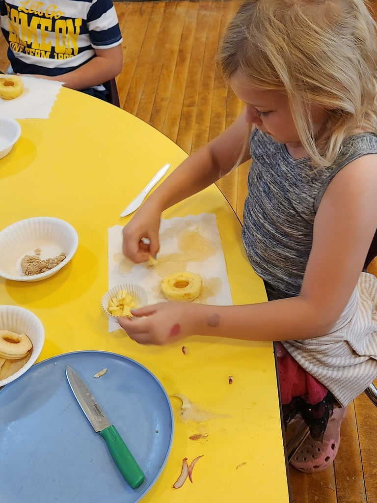 cutting up the apples for apple crisp!