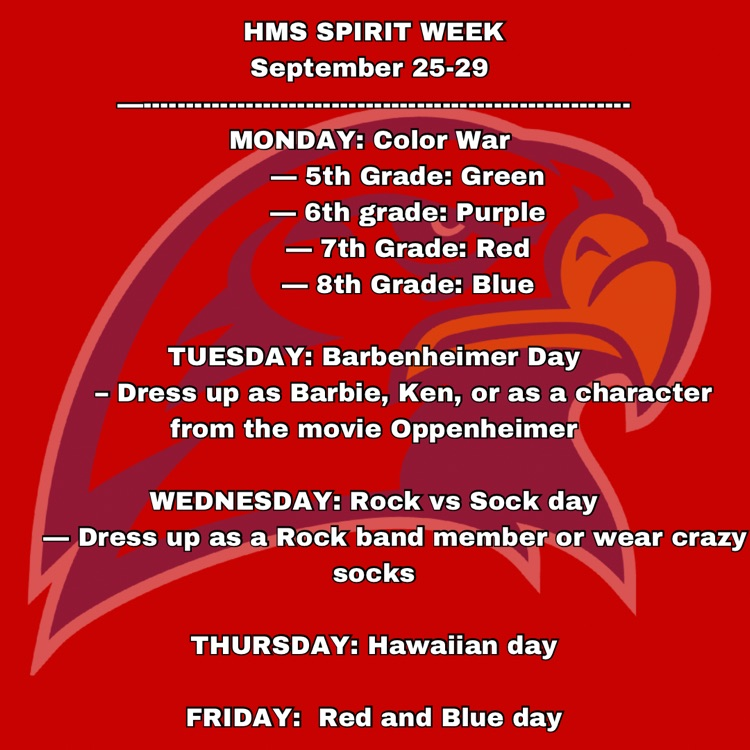 Hiawatha High School Spirt Week! September 25th - September 29th  🔴🔵  #HHSRedHawks #USD415 #RedHawkReady #Hiawathaks #HiawathaKansas #VisitHiawatha 🔴🔵 