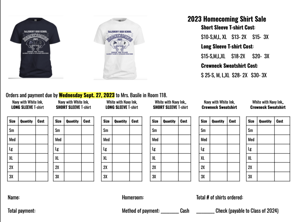 HOCO Shirt Order Form